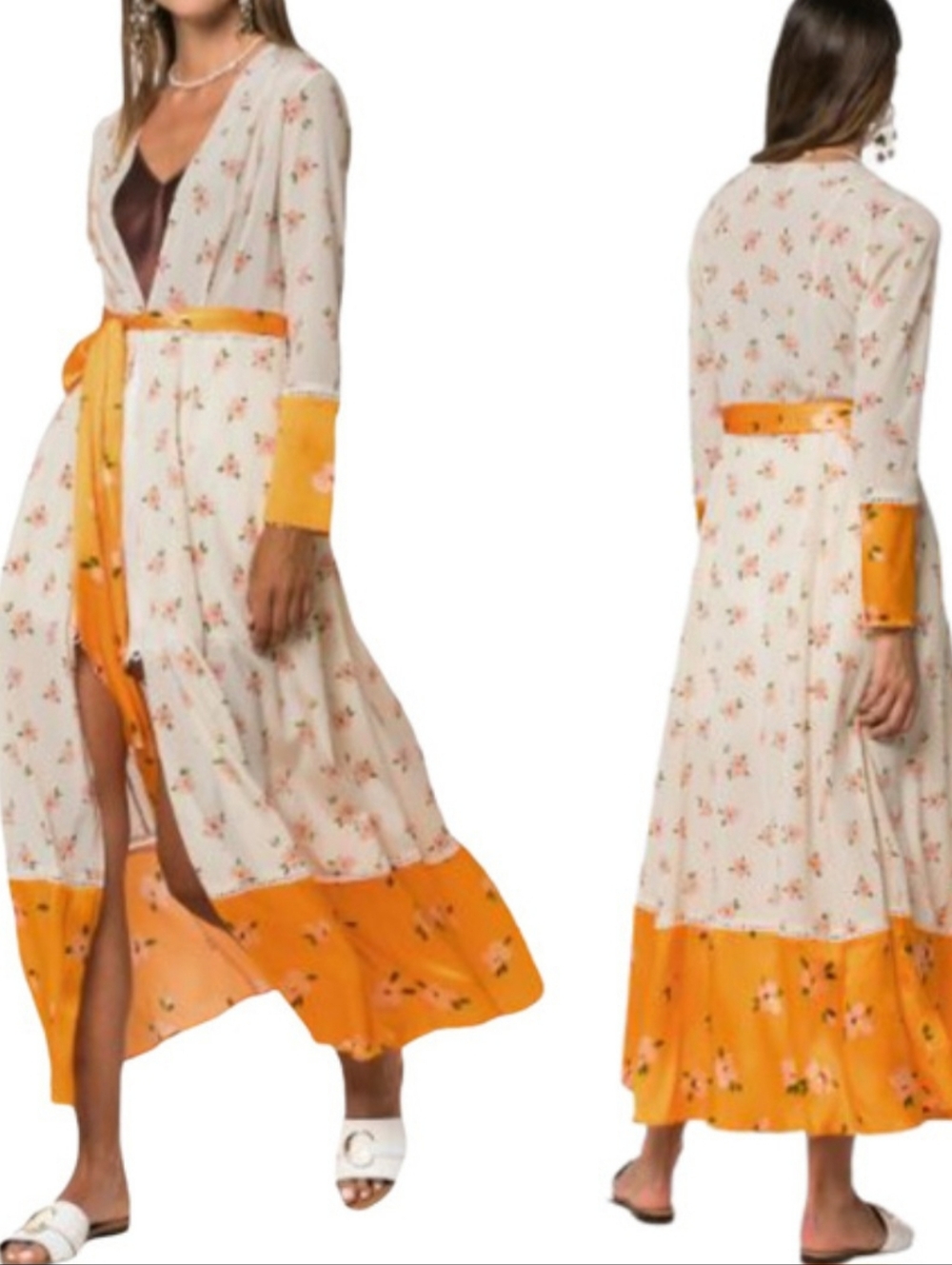 We Are Leone Floral Coquette Dainty Silk Maxi Cardigan Dress Resort Quiet Luxury
